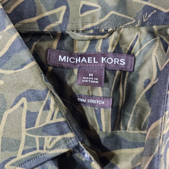 Michael Kors Peformance Stretch Shirt Green Floral Long Sleeve Button MENS M - Picture 6 of 8